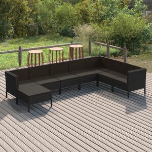 VidaXL 8 részes fekete polyrattan kerti ülőgarnitúra párnákkal
