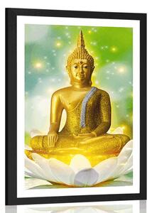 Poszter paszportuval arany Buddha lótusz virágon