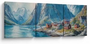 Kép - Norvég falu (órával) (90x30 cm)