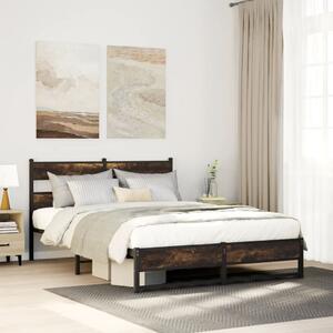 Füstös tölgy színű fém ágykeret matrac nélkül 140 x 200 cm
