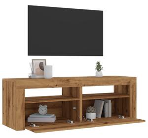 Kézműves tölgy szerelt fa TV-szekrény LED-ekkel 120x35x40 cm