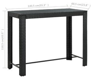 VidaXL fekete polyrattan kerti bárasztal 140,5 x 60,5 x 110,5 cm