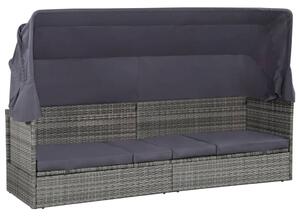 Szürke polyrattan napellenzős kerti ágy 205 x 62 cm