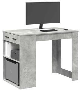 Íróasztal fiókkal és polccal betonszürke 102x62x77,5 cm műfa