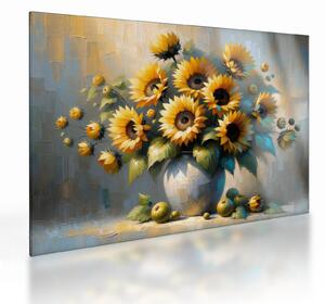 Üveg kép – Napraforgós váza (70x50 cm)