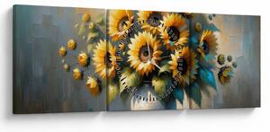 Kép – Napraforgós váza (órával) (90x30 cm)