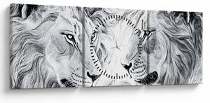 Kép - Rajzolt oroszlánfejek (órával) (90x30 cm)