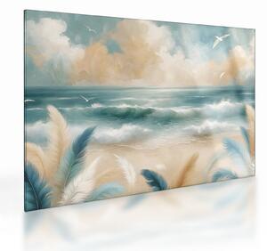 Üveg kép – Festett strand lágy színekben (70x50 cm)