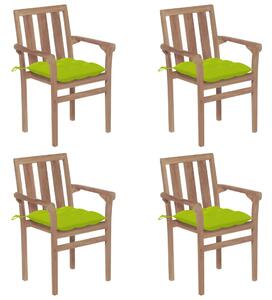 VidaXL 4 db rakásolható tömör tíkfa kerti szék párnákkal
