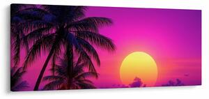 Kép - Lila naplemente pálmafával (120x50 cm)
