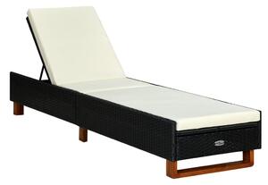 VidaXL fekete polyrattan napozóágy párnával