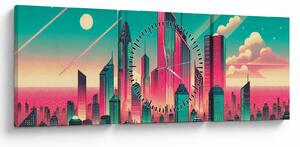 Kép – Nagyváros pop-art stílusban (órával) (90x30 cm)