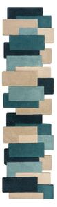 Kék-bézs gyapjú futószőnyeg 60x230 cm Abstract Collage – Flair Rugs