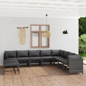 VidaXL 11 részes szürke polyrattan kerti ülőgarnitúra párnákkal