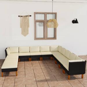 VidaXL 12 részes fekete polyrattan kerti ülőgarnitúra párnákkal