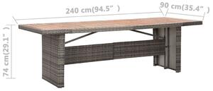 VidaXL polyrattan és tömör akácfa kerti asztal 240 x 90 x 74 cm