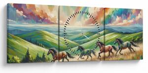 Kép – Vágtázó lovak a tájban (órával) (90x30 cm)