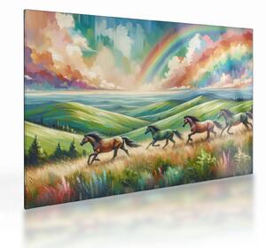 Üveg kép – Vágtázó lovak a tájban (70x50 cm)