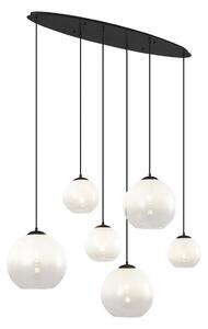 Modern fekete függőlámpa fehér üveggel, téglalap alakú, 6-lámpás - Misty