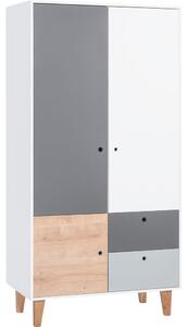 Concept fehér-szürke kétajtós ruhásszekrény fa elemmel - Vox