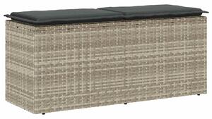 Világosszürke polyrattan kerti pad párnával 110x40x44 cm