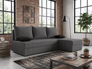 Ágyazható, kétoldalas L alakú kanapé VALERIO SLIM 200x140 cm, sötétszürke színű + 2 db díszpárna INGYEN