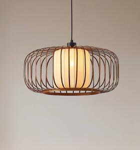 Lindby Davella függő világítás, Ø 50 cm, bambusz, textil, dimmelhető, Sötét fa, Nappali / Étkező, Bambusz, Skandináv