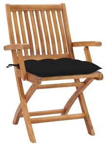 VidaXL 2 db tömör tíkfa kerti szék fekete párnával