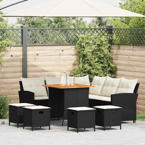 6 részes fekete polyrattan kerti ülőgarnitúra párnával L-alakú