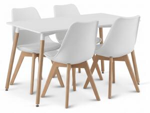 Étkezőgarnitúra 1 + 4, fehér asztal ADRIA 120x80 cm + fehér szék BALI MARK bükk lábakkal