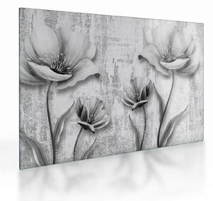 Üveg kép - Fekete-fehér virágok a háttérben (70x50 cm)