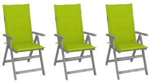 VidaXL 3 db dönthető tömör akácfa kerti szék párnákkal