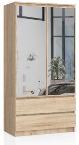 Fiókos és tükrös gardróbszekrény 90 cm LOTA - sonoma tölgyfa