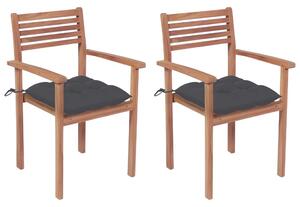 VidaXL 2 db tömör tíkfa kerti szék antracitszürke párnákkal