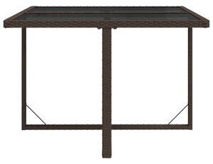 VidaXL barna polyrattan és üveg kerti asztal 109 x 107 x 74 cm