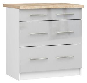 Konyhaszekrény fiókokkal 80 cm VERMINA - fehér / fényes világosszürke