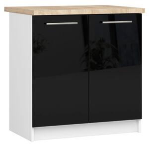 Alsó konyhaszekrény 80 cm VERMINA - fehér / fekete fényes felületű