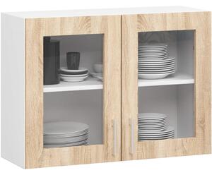 TRIVORA felső vitrines szekrény - szélesség 80 cm, fehér / sonoma tölgyfa