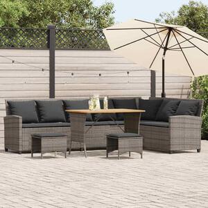 4 részes szürke polyrattan kerti ülőgarnitúra párnákkal L-alakú