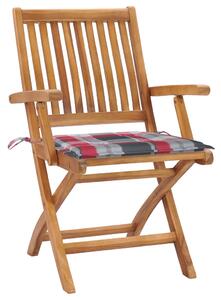 VidaXL 2 db tömör tíkfa kerti szék piros kockás párnákkal