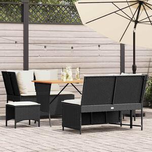 5 részes fekete polyrattan kerti kanapészett párnákkal