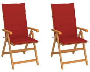 VidaXL 2 db tömör tíkfa kerti szék piros párnákkal