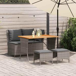 4 részes szürke polyrattan kerti étkezőszett párnával