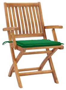 VidaXL 2 db tömör tíkfa kerti szék zöld párnákkal