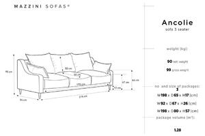 Ancolie türkiz kihúzható kanapé ágyneműtartóval, 215 cm - Mazzini Sofas