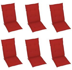 VidaXL 6 db tömör tíkfa kerti szék piros párnákkal