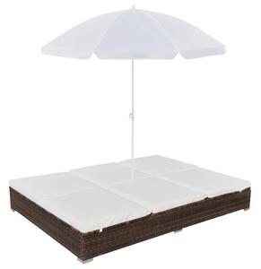 Barna polyrattan napozóágy napernyővel