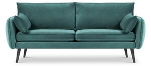 Lento petróleumkék bársony kanapé fekete lábakkal, 198 cm - Kooko Home
