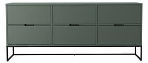 Lipp zöld tálalószekrény fekete fémlábakkal, 6 fiókkal - Tenzo