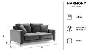 Harmony türkiz bársony kanapé, 158 cm - Kooko Home